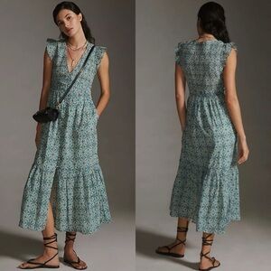 Anthropologie The Peregrine Midi Dress Smocked Floral